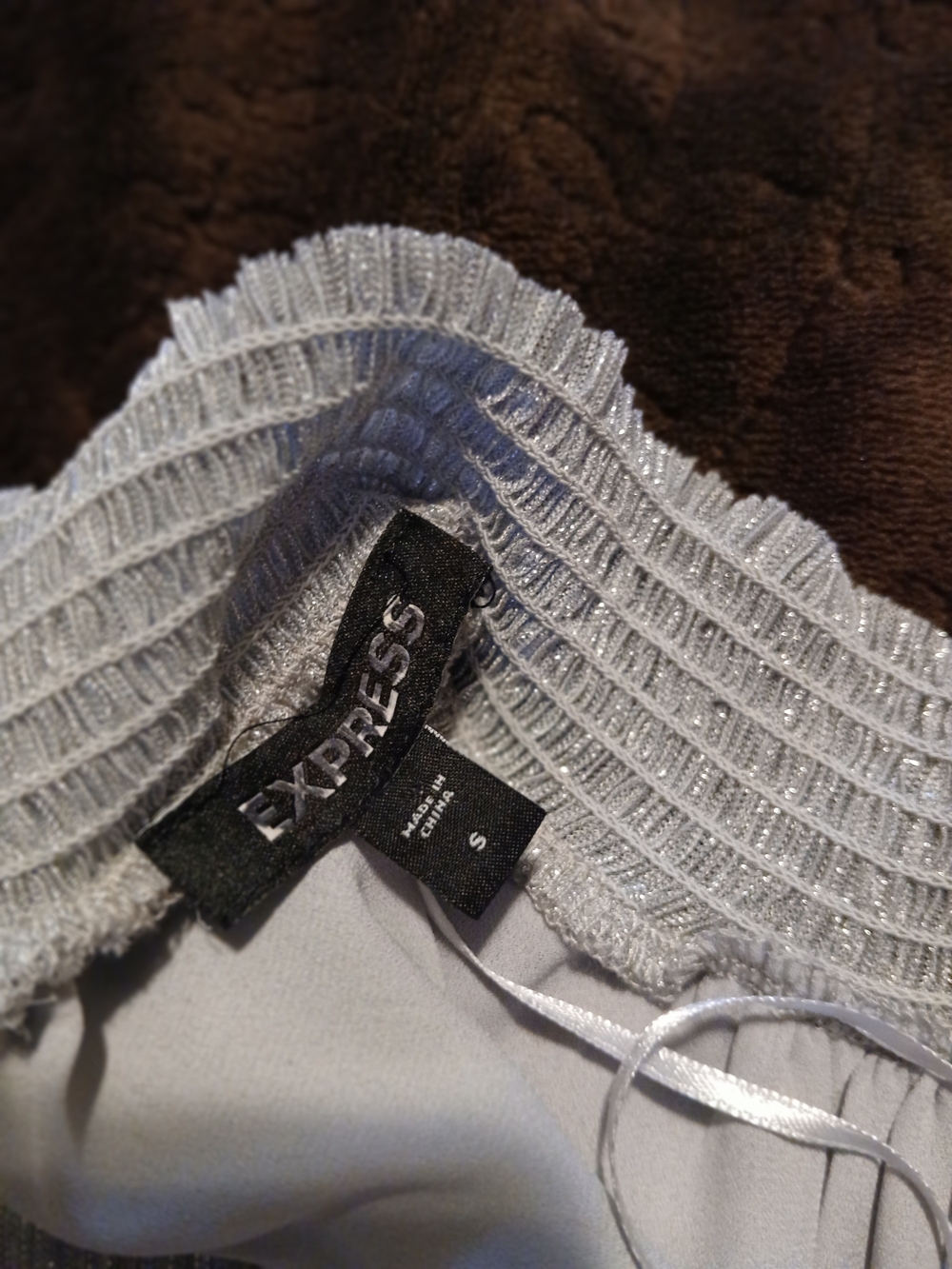 Express Silver Metallic Long-Sleeve Tiered Ruffle Mini Dress - Picture 2 of 3